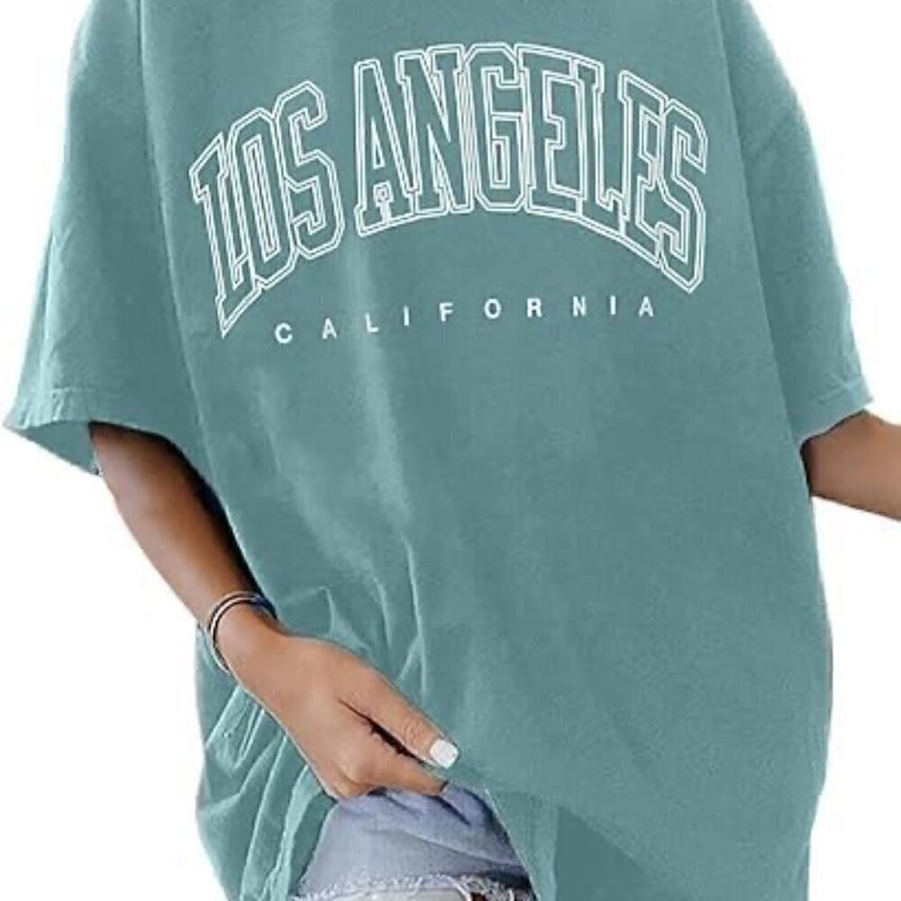Women's Casual Short Sleeve Los Angeles Oversized T Shirt Loose Size Large